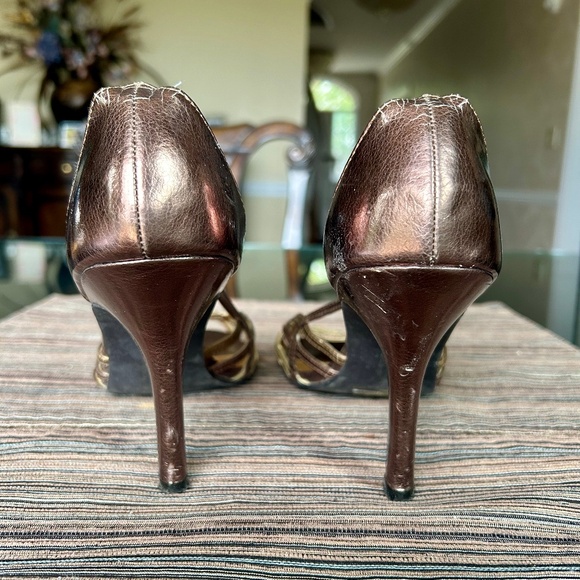 Chinese Laundry Strappy Metallic Bronze and Gold Leather Heels Size 10 - Picture 7 of 8